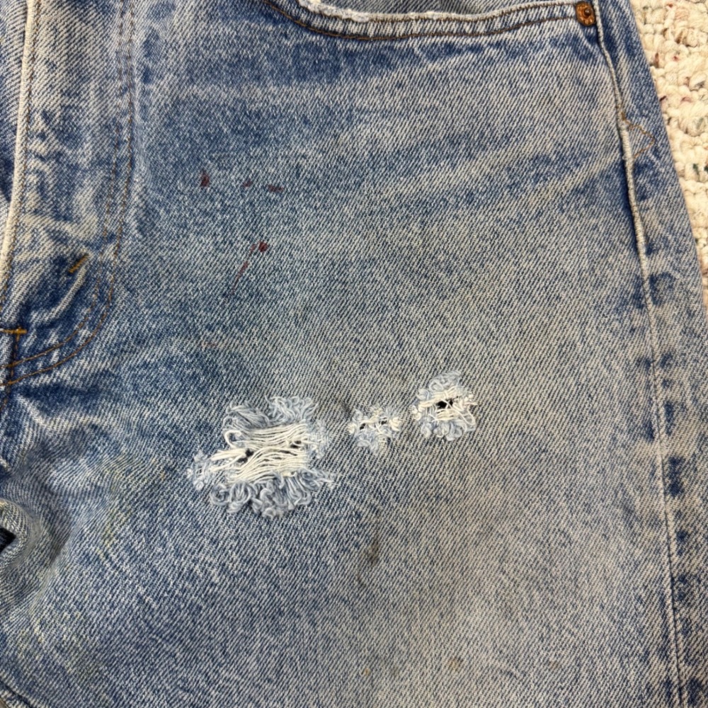 Vintage Levis 505 Jeans Mens 32x32 Distressed Stained Workwear Denim Straight - Picture 4 of 16